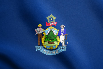 Flag of Maine waving with fabric texture