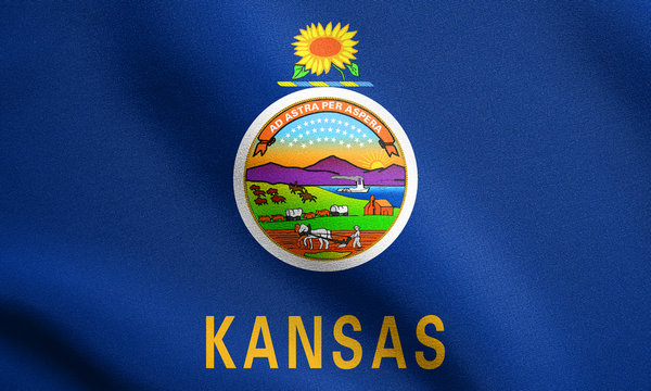 Flag of Kansas waving with fabric texture