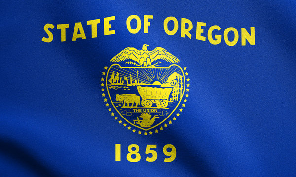Flag of Oregon waving with fabric texture