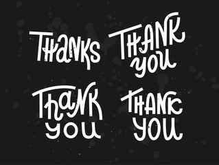 Collection of four custom pieces of  Thank you lettering, fun style words on dark background