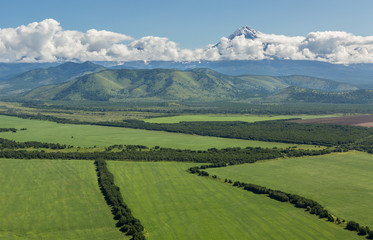 Obraz premium Fields of the Yelizovsky District in Kamchatka Peninsula.