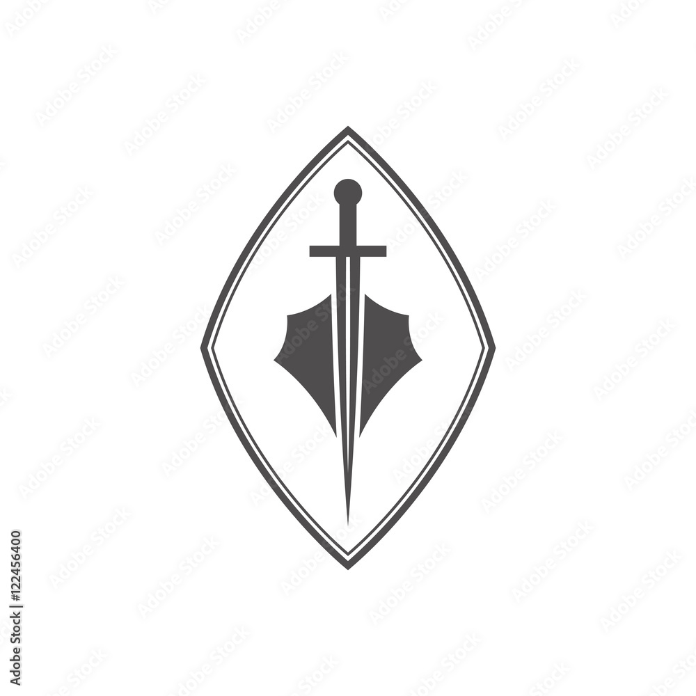 Aufkleber abstract vector icon - shield and sword.black shield and sword on a white background.