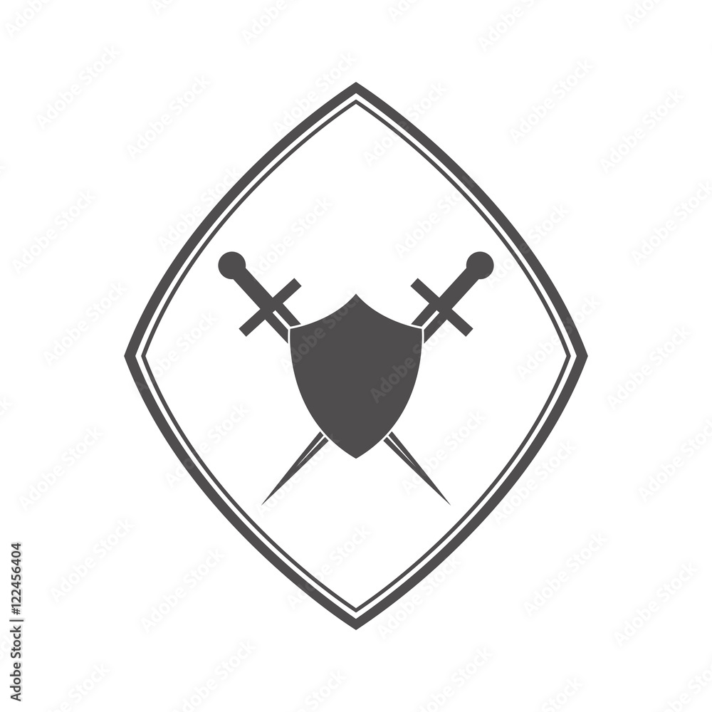 Poster abstract vector icon - shield and sword.black shield and sword on a white background.