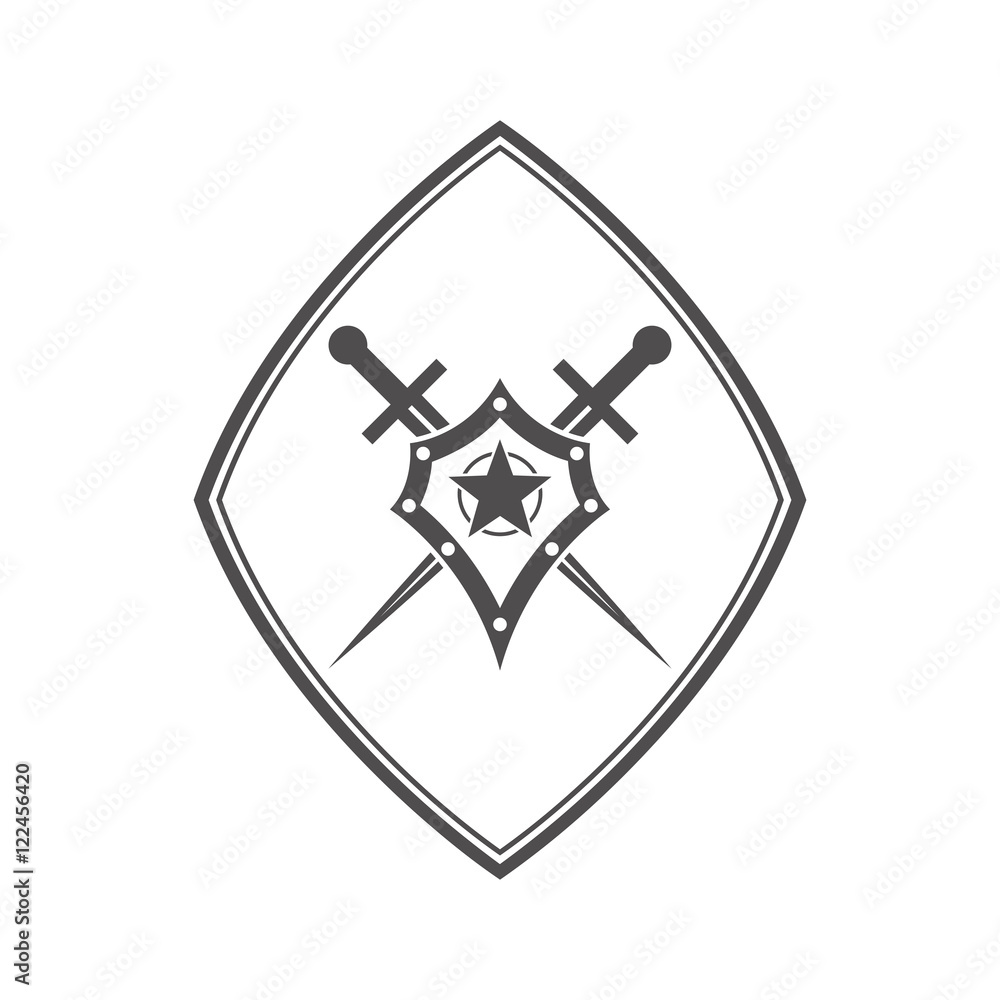 Aufkleber abstract vector icon - shield and sword.black shield and sword on a white background.