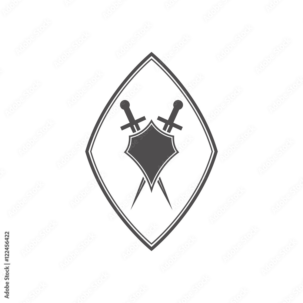 Poster abstract vector icon - shield and sword.black shield and sword on a white background.
