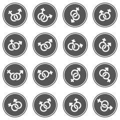 Female and male romantic collection. Female and male signs. Gender icons.