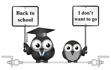 Comical teacher with back to school message 