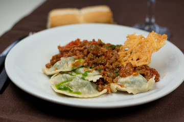 ravioli with bolognese