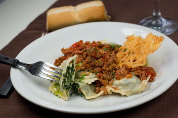 ravioli with bolognese