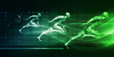 Plakat Men Running on Technology Background