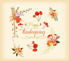 Thanksgiving hand drawn floral lettering card