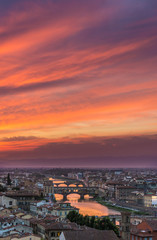 Florence (Italy) - The capital of Renaissance's art and Tuscany region. The landscape at sunset from Piazzale Michelangelo terrace.