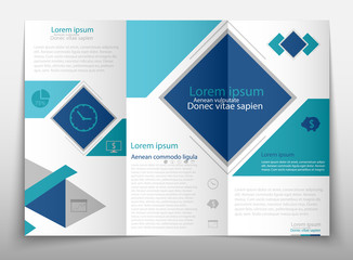 Leaflet cover presentation abstract geometric background, layout in A4 size Blue fold set technology annual report brochure flyer design template vector