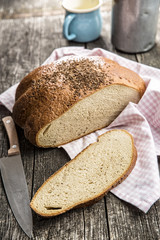 Sliced loaf of bread.