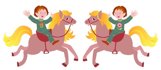 Obraz na płótnie Canvas Two boys on horseback. Vector illustration. Horizontal composition