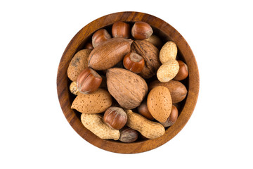 Mixed nuts in shells in a bowl