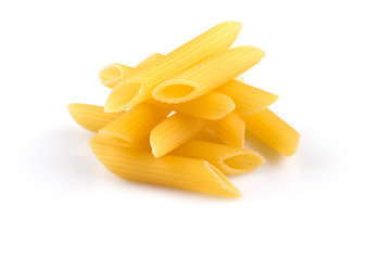 pile of penne on white background