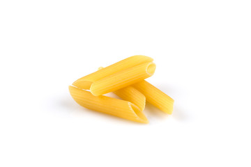 pile of penne on white background