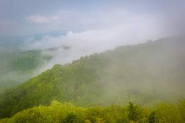 Foggy spring view of the Blue Ridge in Shenandoah National Park,