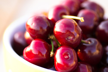 Ripe bright cherries close up