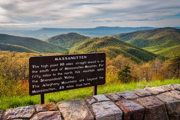 Informational sign and view of the Blue Ridge Mountains from Sky