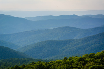 Fototapeta na wymiar Layers of the Blue Ridge Mountains seen from Bearfence Mountain,