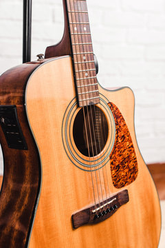 close-up acoustic guitar