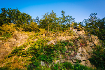 Rocky cliffs along Skyline Drive in Shenandoah National Park, Vi