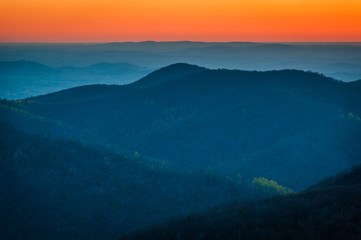 Sunrise over the Appalachian Mountains, seen from Skyline Drive