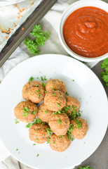 healthy ground turkey meatballs with red marinara sauce