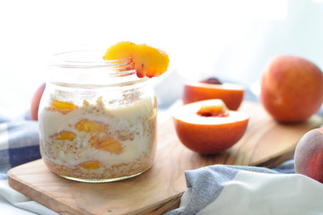 overnight steel cut oats with peaches and almond milk
