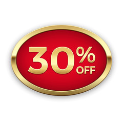 30% off golden badge, vector