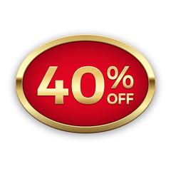 40% off golden badge, vector