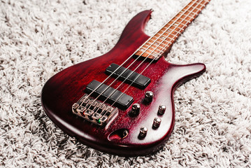 Rosewood bass electric guitar closeup