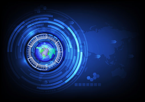 World map blue eye ball abstract cyber future technology concept