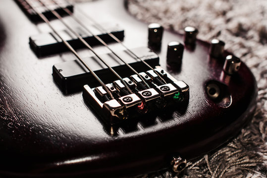 Rosewood bass electric guitar closeup