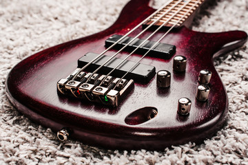 Rosewood bass electric guitar closeup