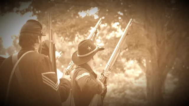 Civil War soldiers firing a volley (Archive Footage Version)