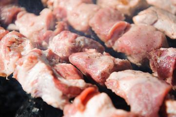 Beef and pork steak on the grill raw meat