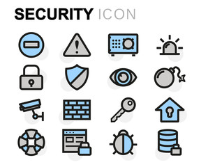 Vector flat line security icons set