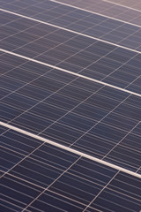 Vertical array of large, thin film photovoltaic solar panels. Alternative energy and technology...