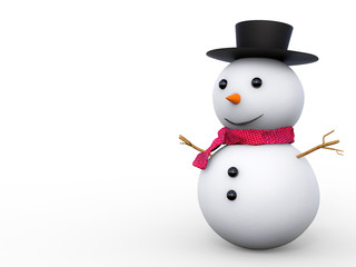 smiling snowman with blank space on white background
