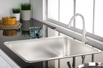 3d rendering kitchen sink and faucet