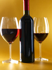 bottle of wine and glass on the table