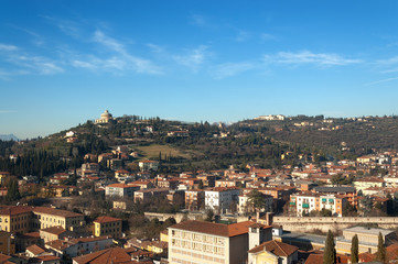 Fototapeta na wymiar The hills of the city of Verona in winter, Veneto, Italy