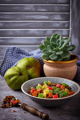 Granola with candied fruit, pears and succulent