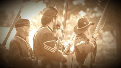 Civil War soldiers shooting into enemy lines (Archive Footage Version)