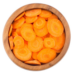 Sliced carrots isolated on white background.