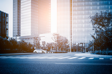clean empty urban road and modern buildings at a sunny day,shanghai,china