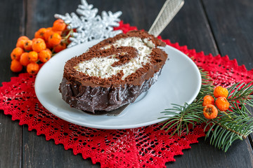 Piece of cake Traditional Christmas log.